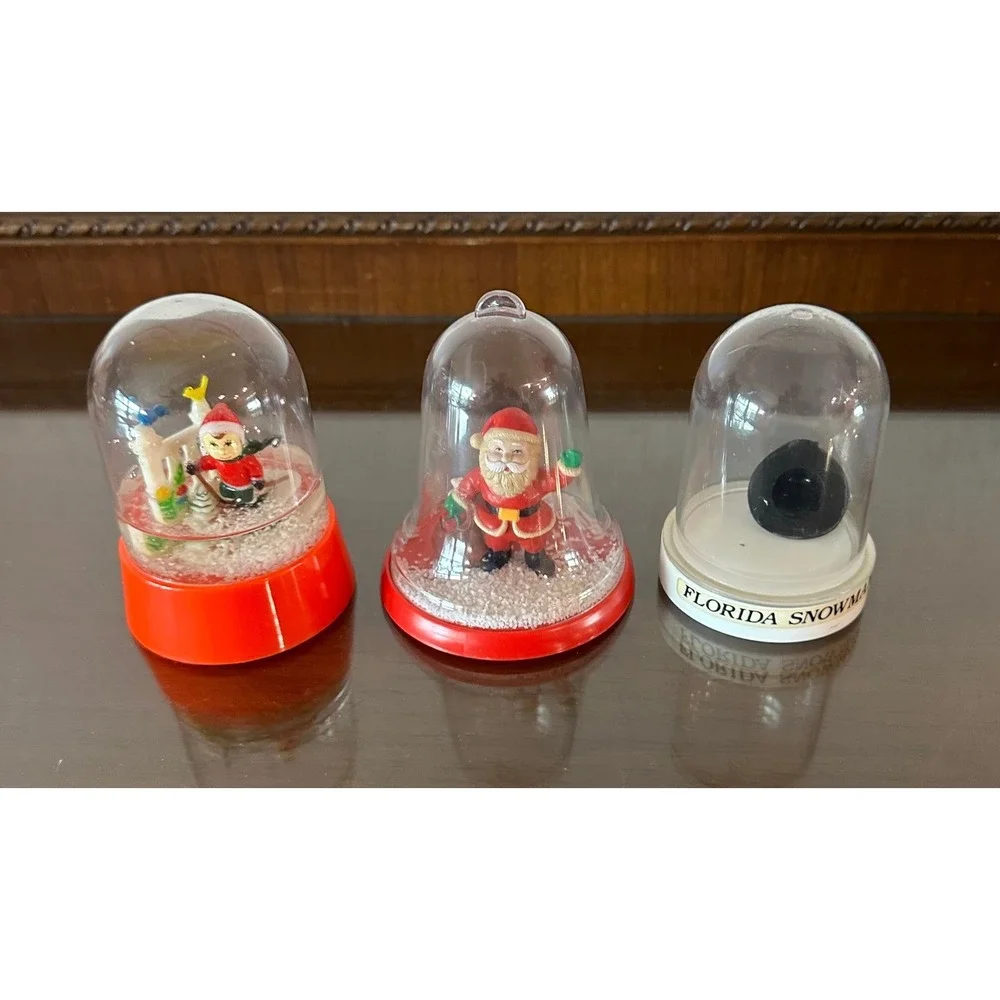 Vintage Plastic Mini Snow Globe Lot Santa Claus Elf Florida Snowman Christmas